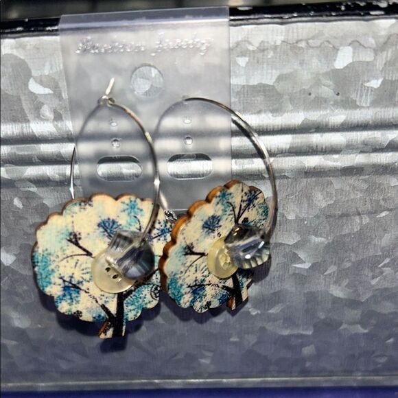 Tree Design Hoop Earrings - Picture 1 of 3